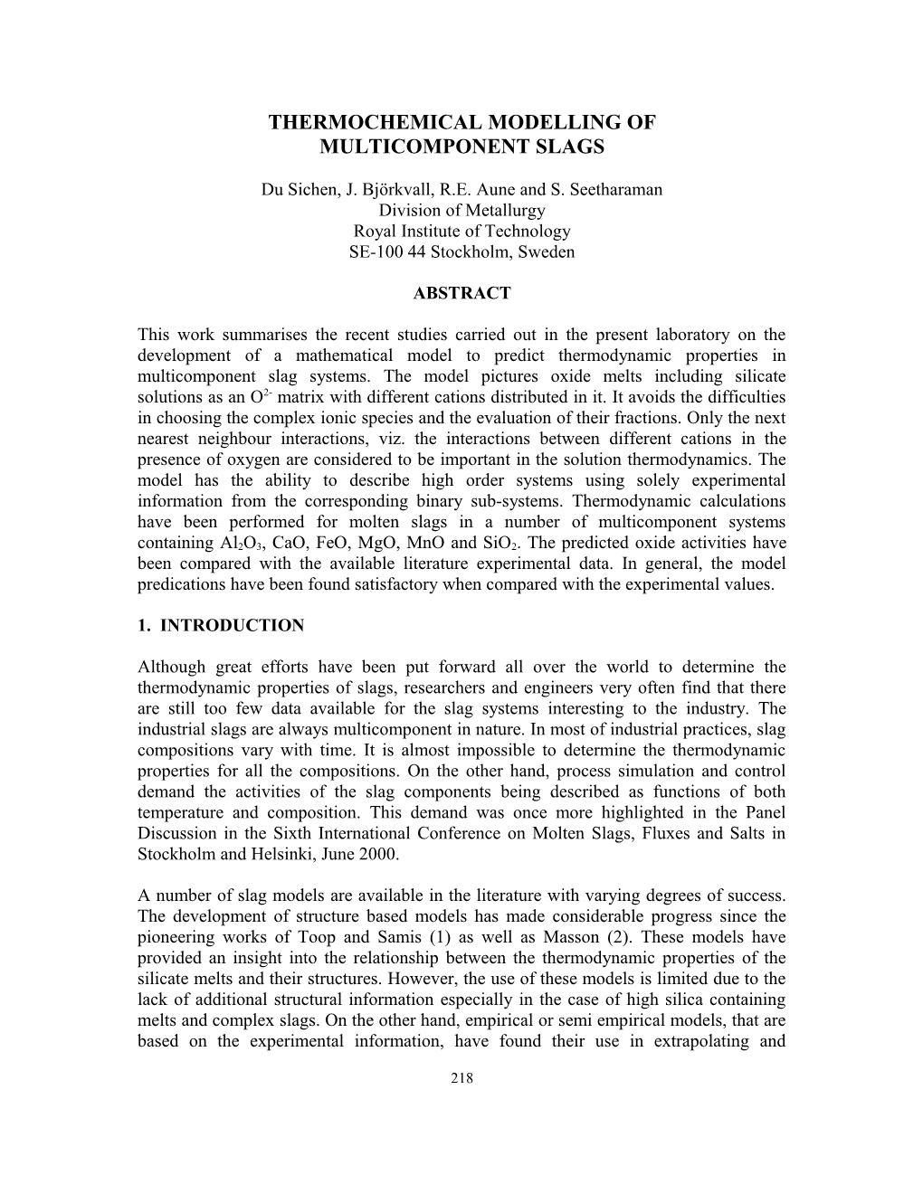 Thermochemical Modelling Of