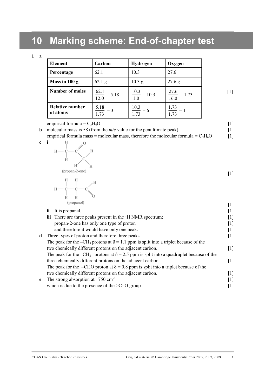 10 Marking Scheme: End-Of-Chapter Test