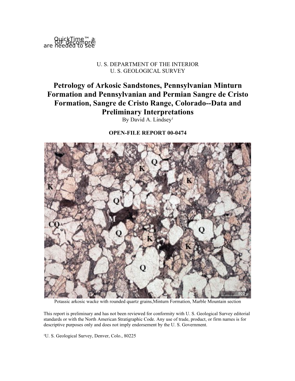 Chemical Petrology of Arkosic Sandstones, Pennsylvanian Minturn Formation and Pennsylvanian