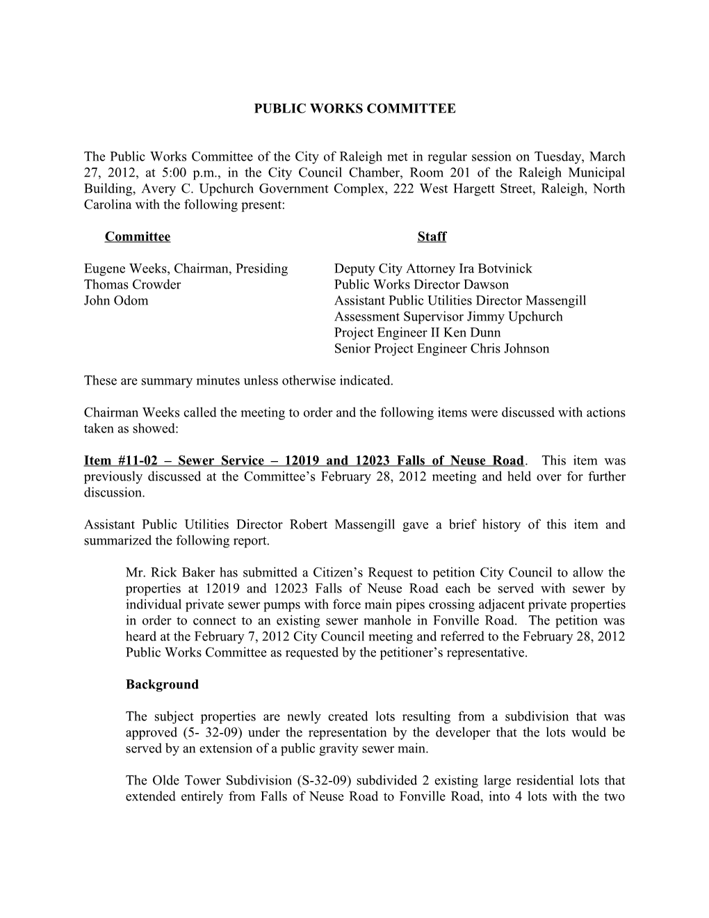 Public Works Committee Minutes - 03/27/2012