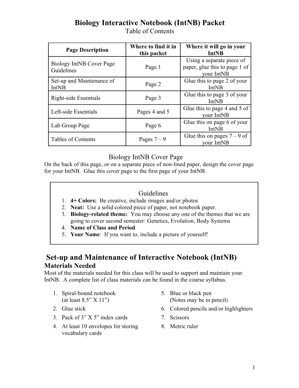 Biology Interactive Notebook (Intnb) Packet