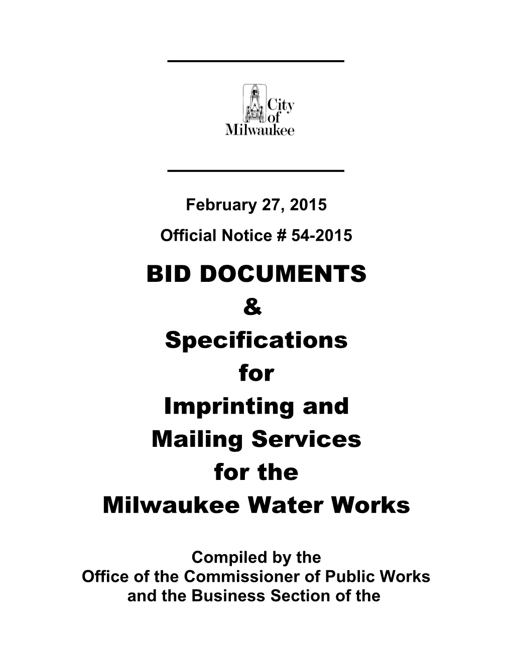 Specifications for Tax Bill Imprinting and Mailing Services for the Office of the City Treasurer