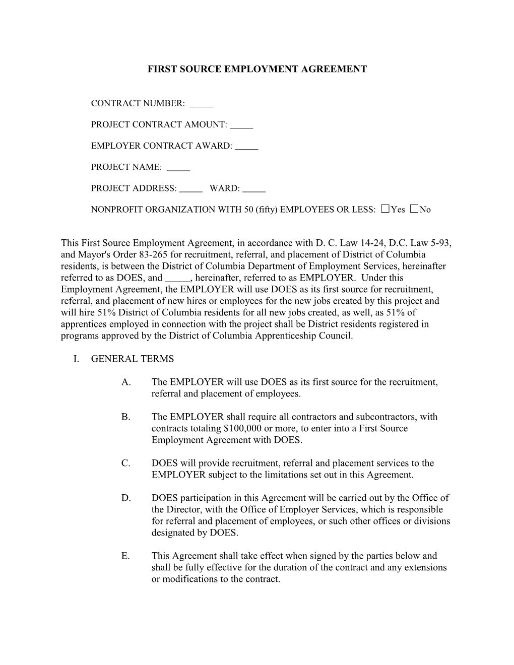 First Source Employment Agreement