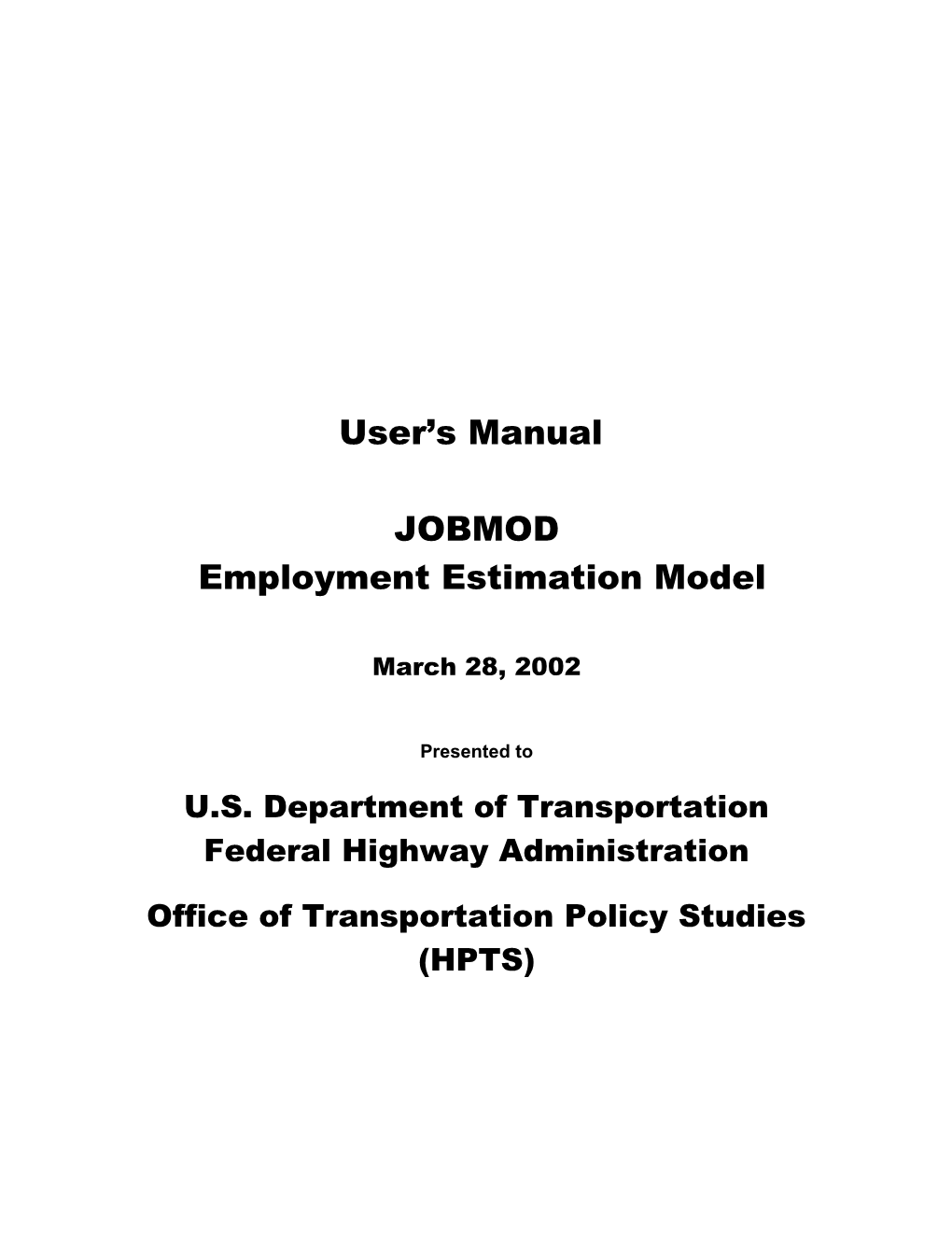 User Manual for JOBMOD Employment Estimation Model