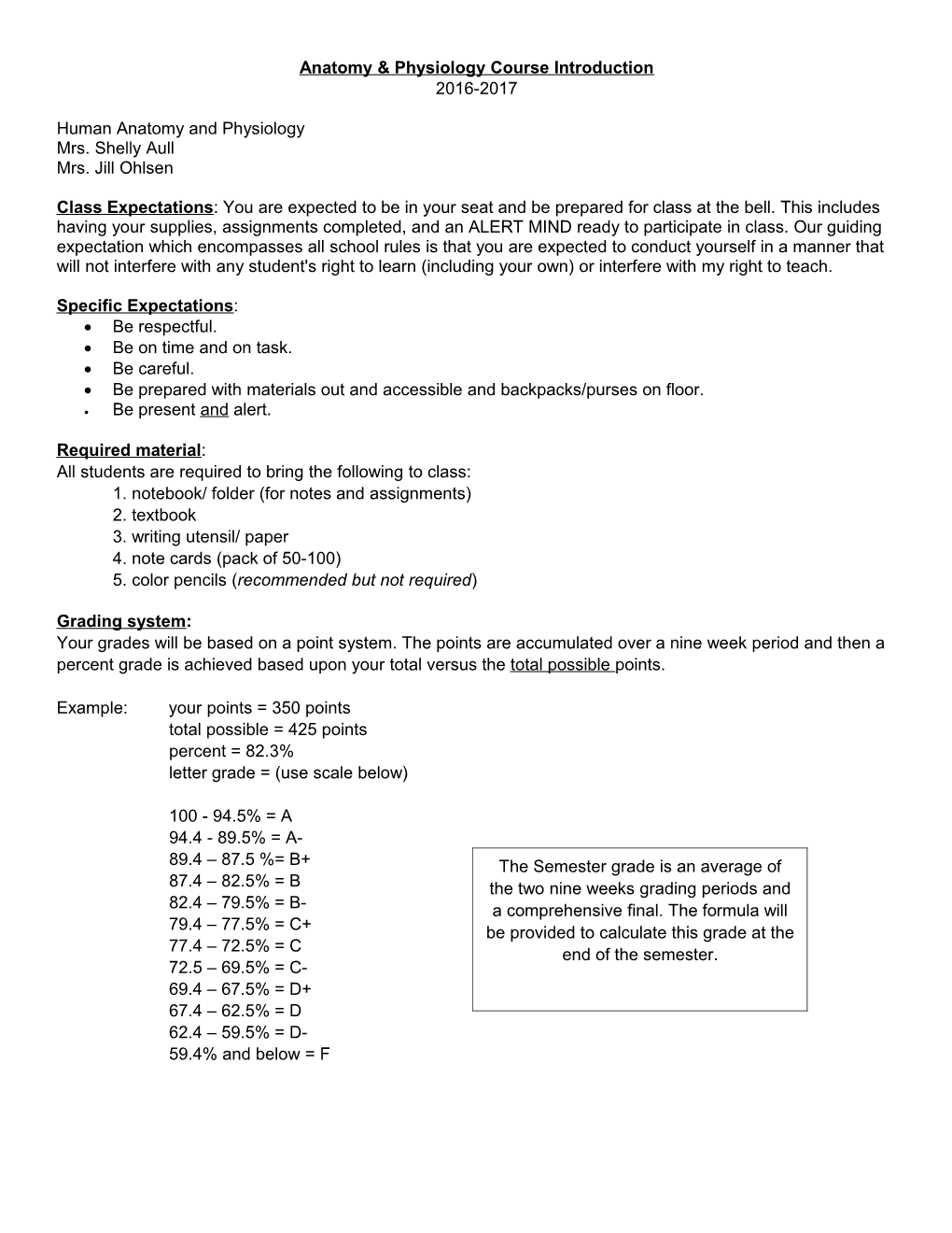 Anatomy & Physiology Course Introduction