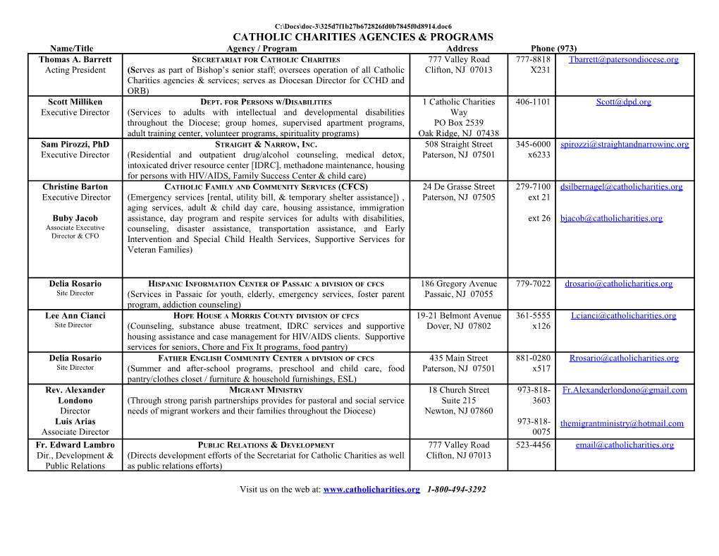 Catholic Charities Agencies & Programs