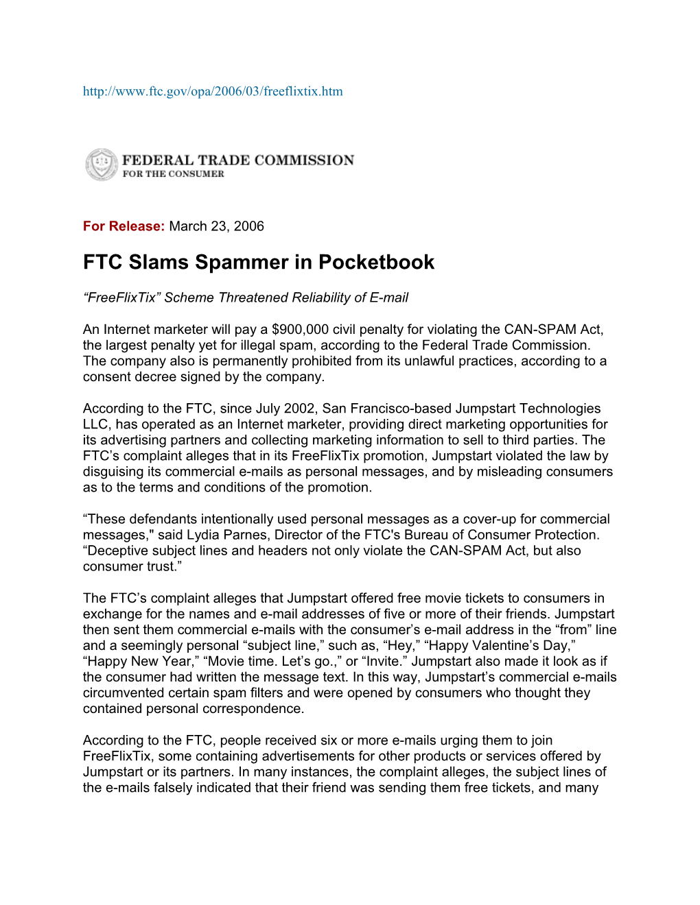 FTC Slams Spammer in Pocketbook