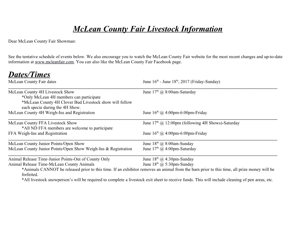Mclean County Fair Livestock Information