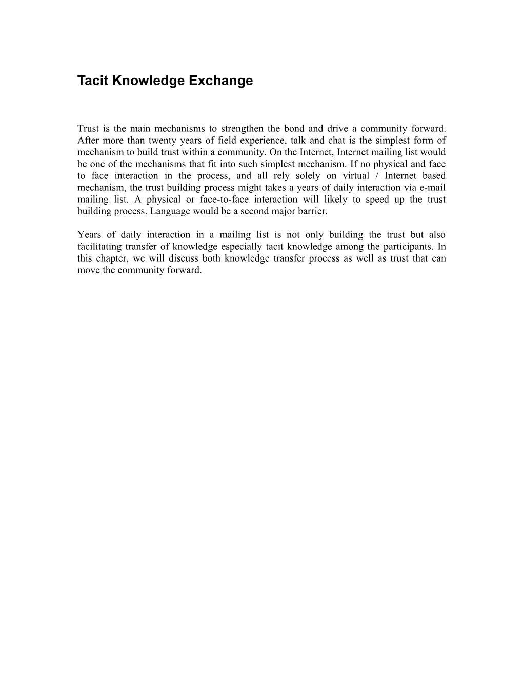 Tacit Knowledge Exchange