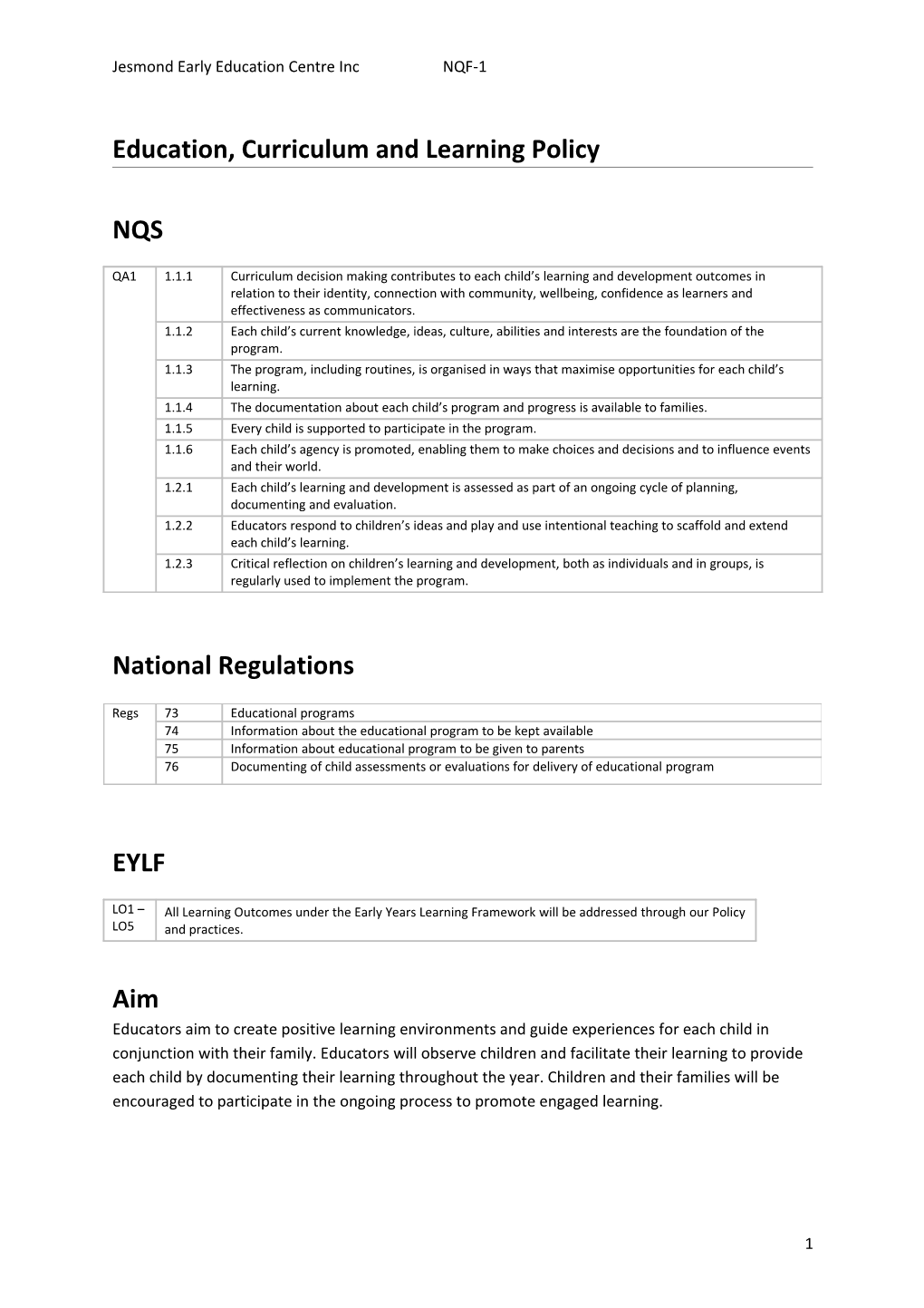 Education, Curriculum and Learning Policy