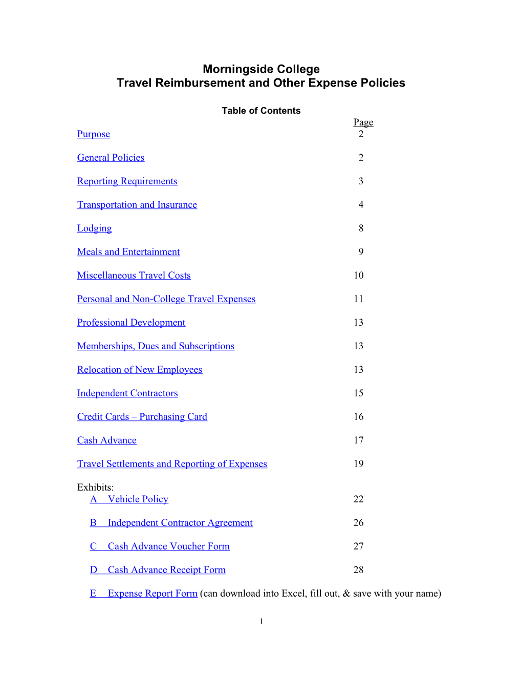 Colby College Travel Reimbursement and Other Expense Policies