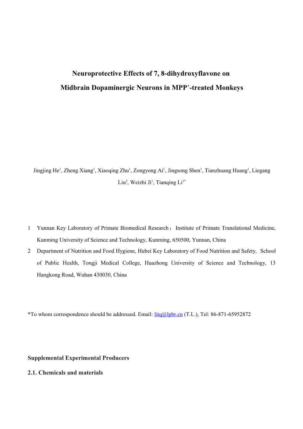 Midbrain Dopaminergicneurons in MPP+-Treated Monkeys