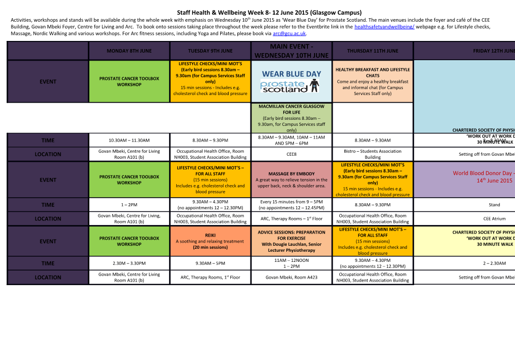 Staff Health Wellbeing Week 8- 12 June 2015(Glasgow Campus)