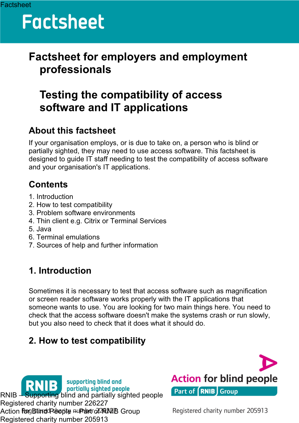 Factsheet for Employers and Employment Professionalstesting the Compatibility of Access