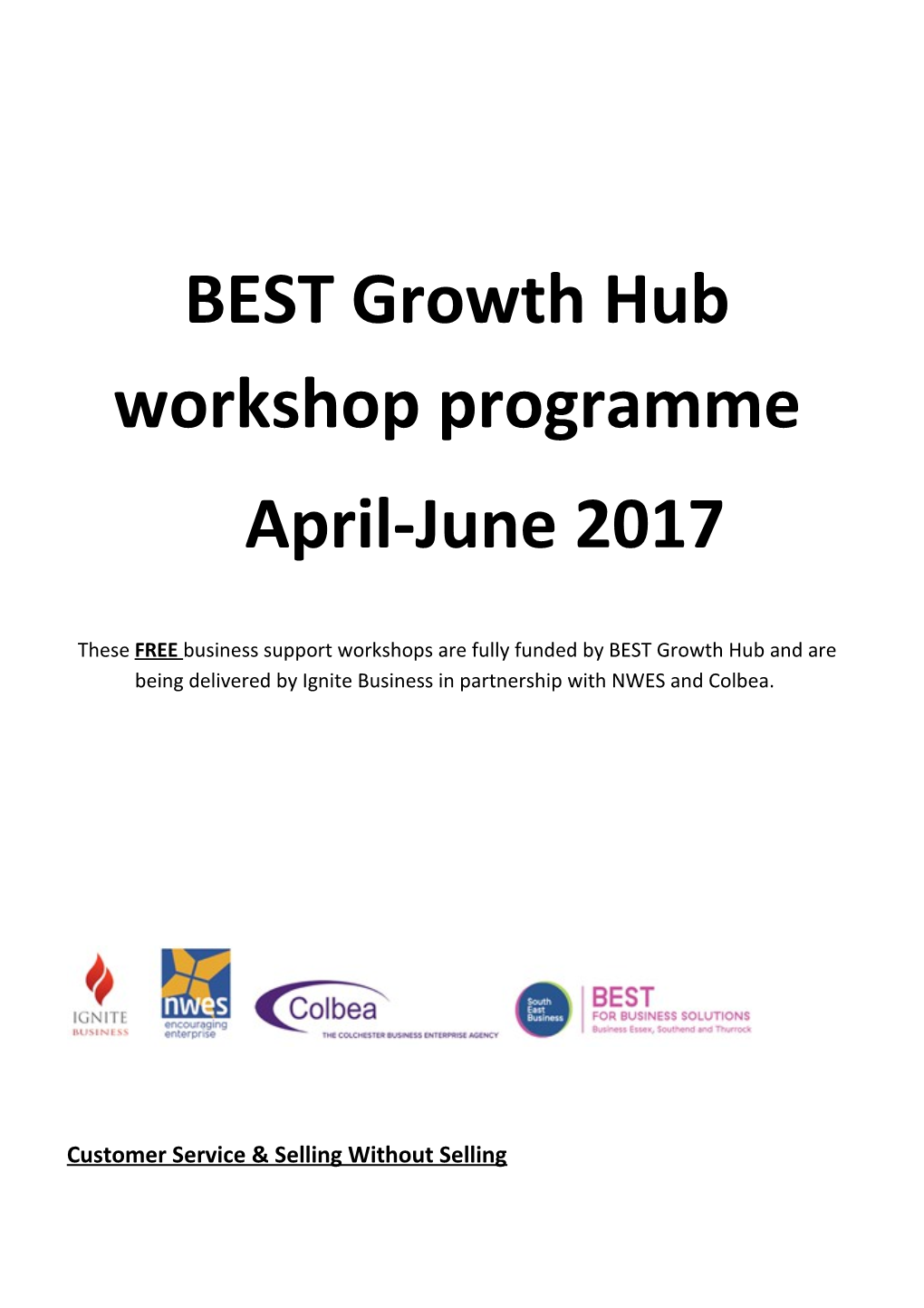 BEST Growth Hub Workshop Programme