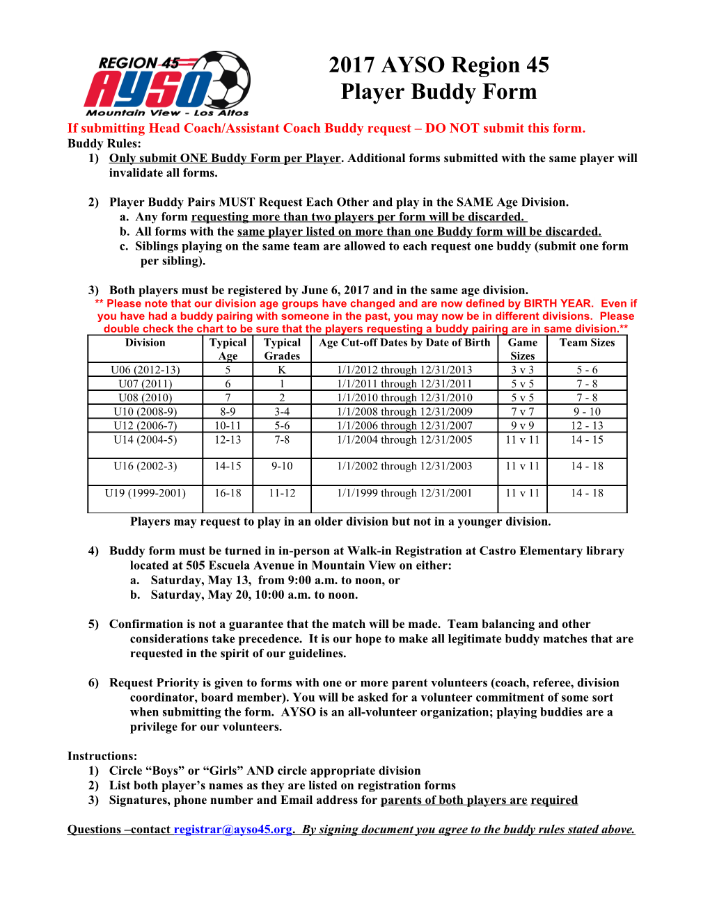 2007 AYSO Region 45 Buddy Form