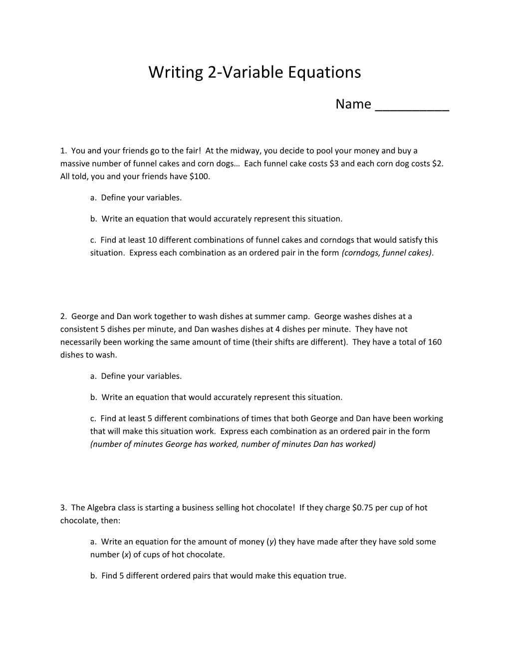 Writing 2-Variable Equations