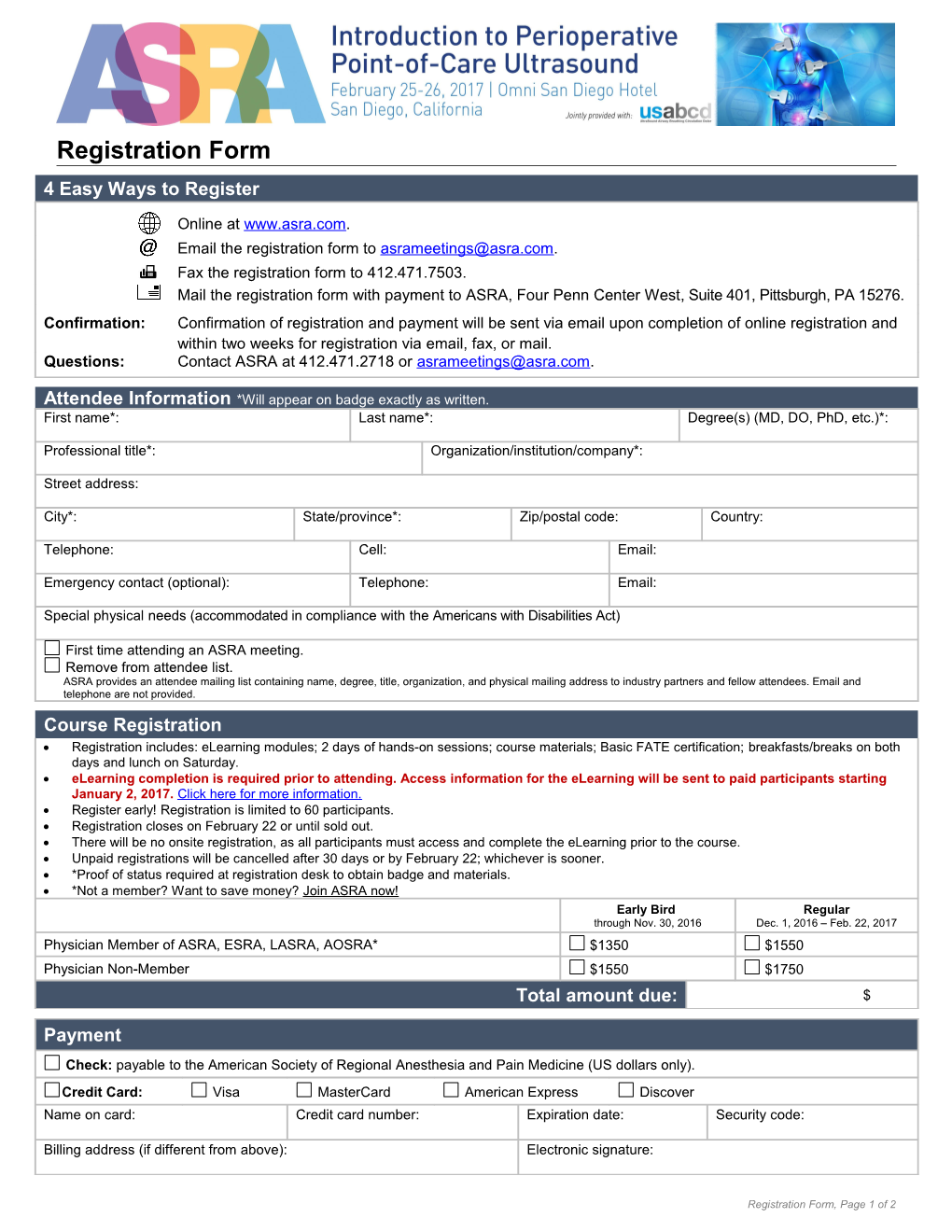 Registration Form Submit by Mail Or Fax
