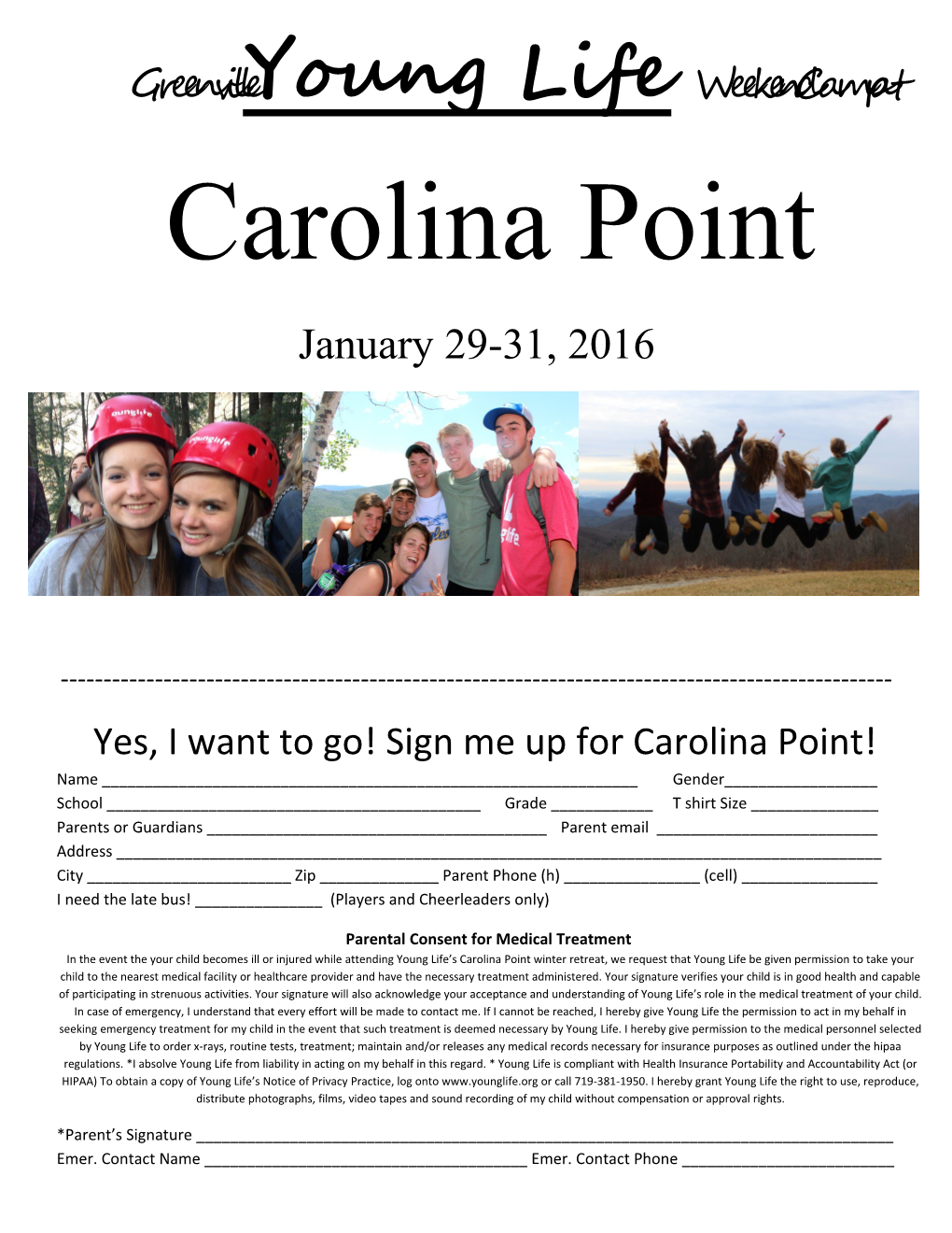 Carolina Point Weekend Camp Flyer