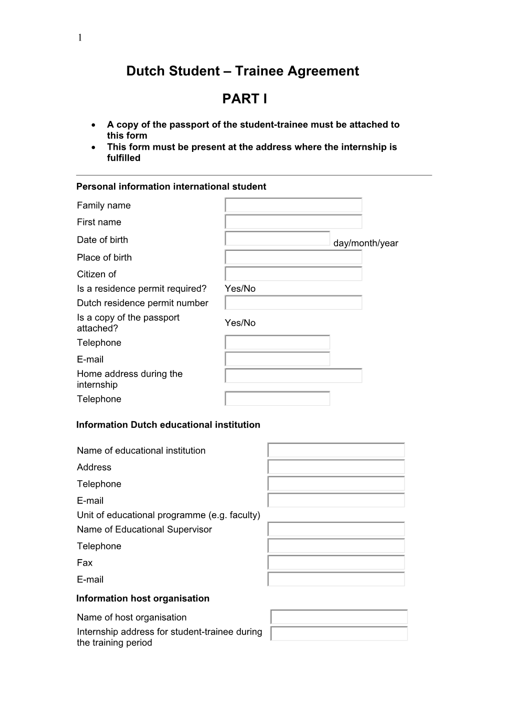 Dutch International Student Trainee Agreement