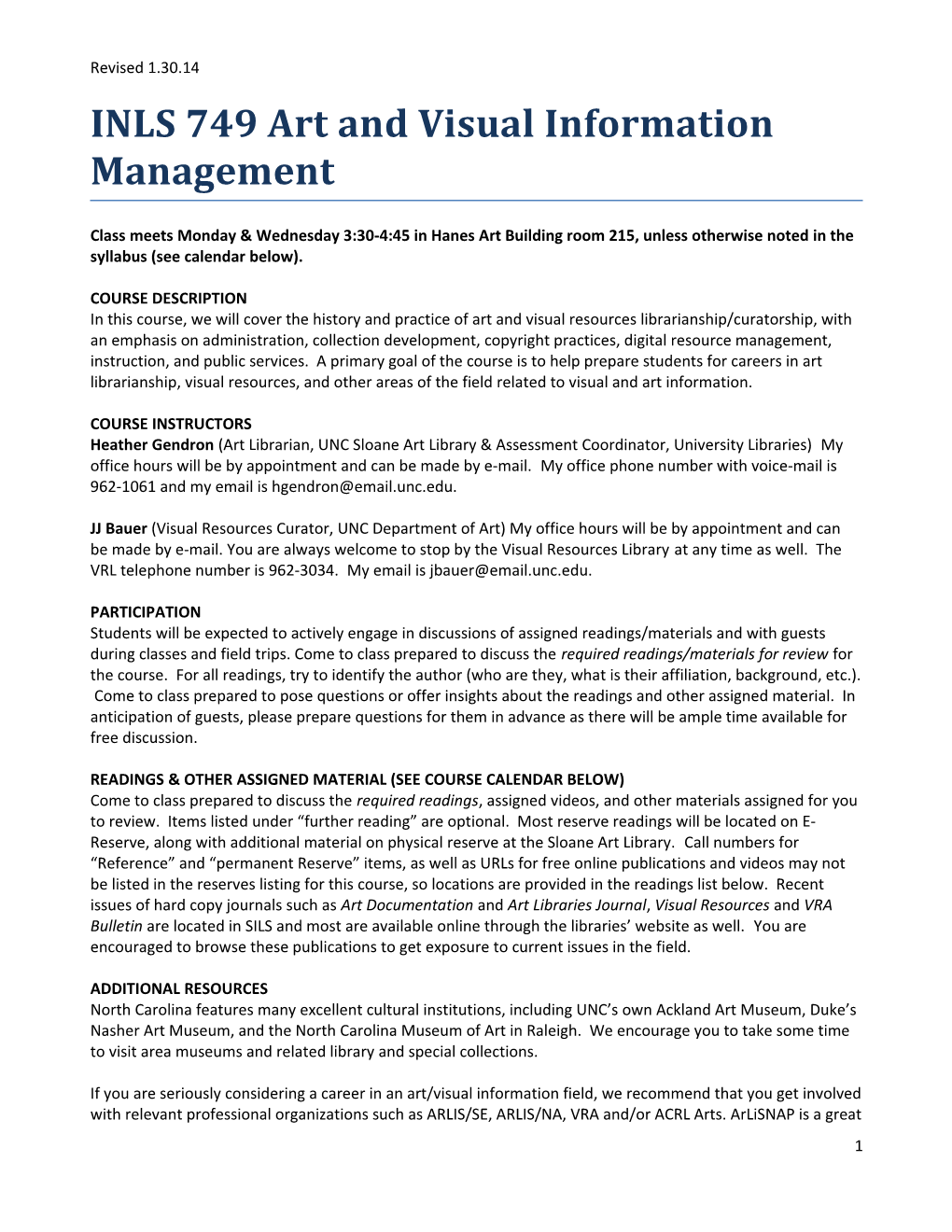 INLS 749 Art and Visual Information Management