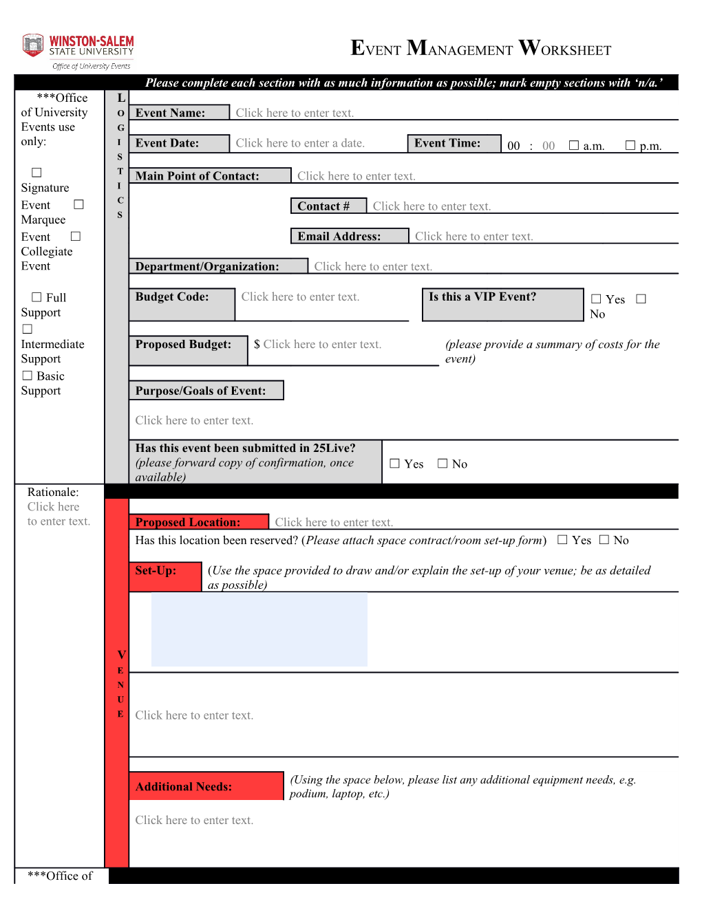 Event Management Worksheet Office of University Eventspage 1