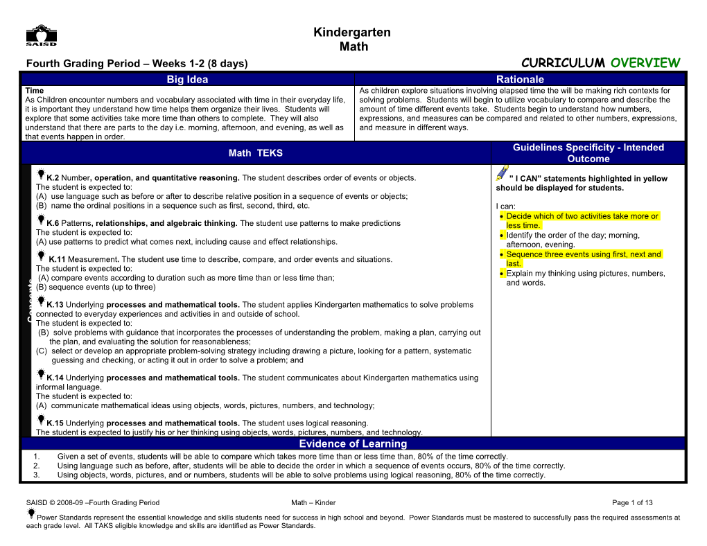 Fourth Grading Period Weeks 1-2 (8Days)CURRICULUM OVERVIEW