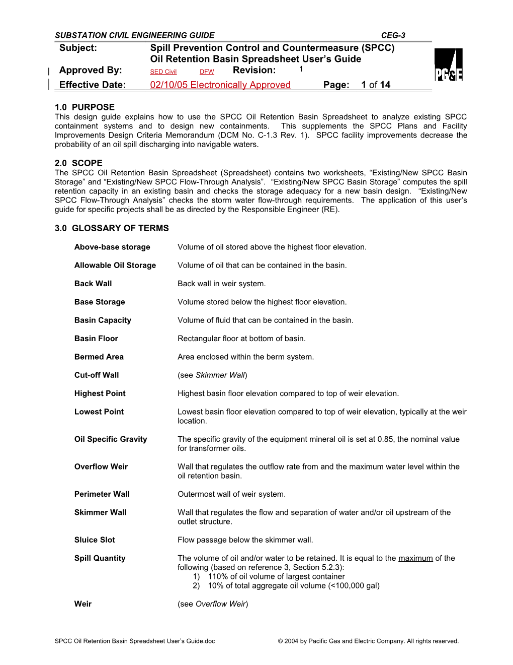 SPCC Oil Retention Pond Spreadsheet User S Guide