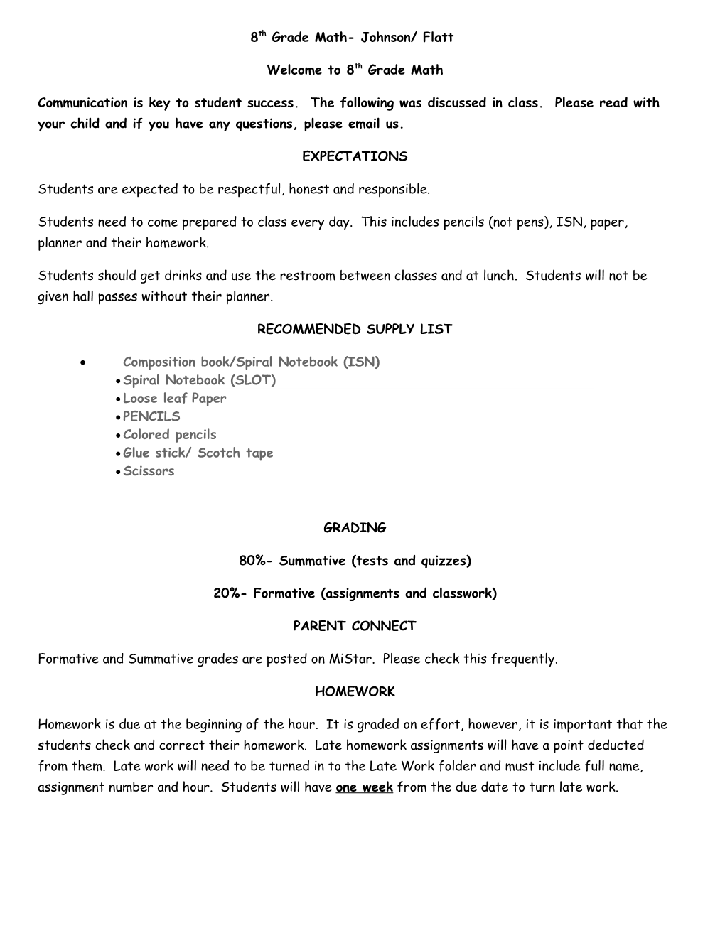 8Th Grade Math- Johnson/ Flatt