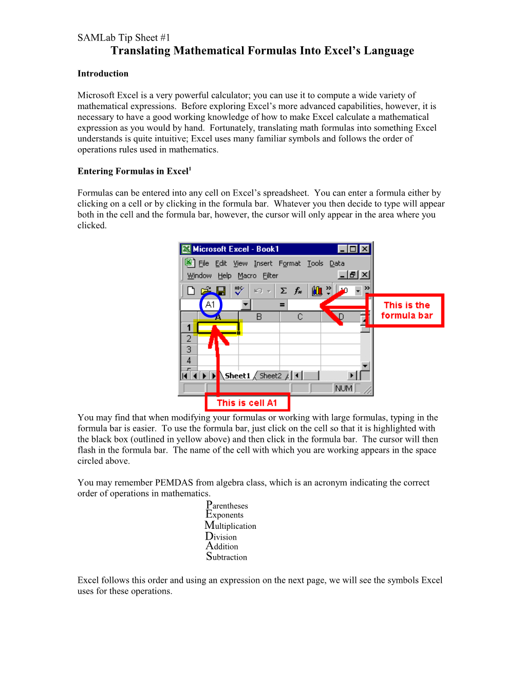 Translating Mathematical Formulas Into Excel S Language