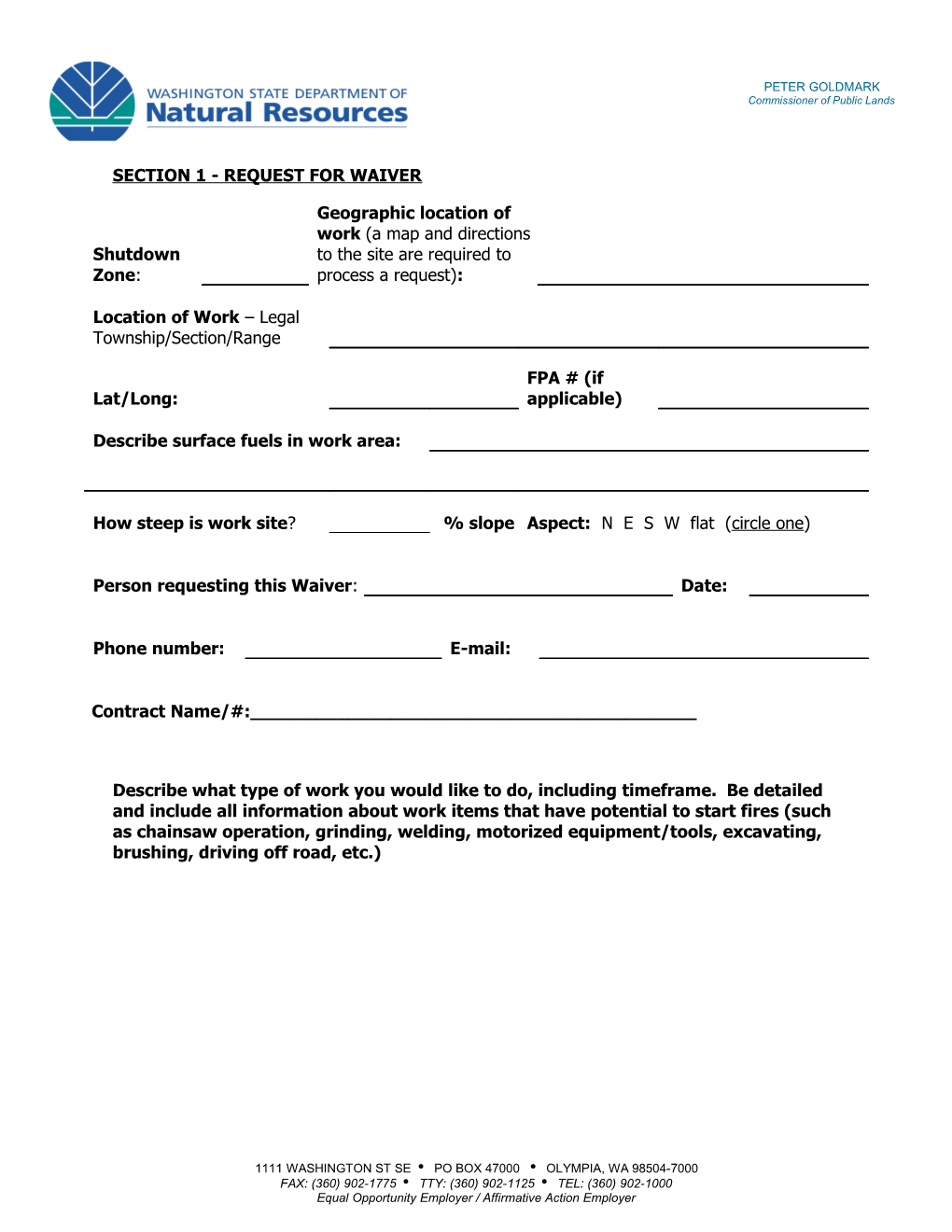 Section 1 - Request for Waiver