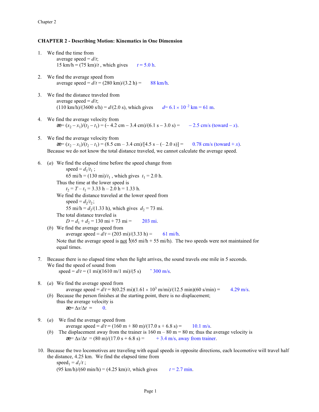 CHAPTER 2 - Describing Motion: Kinematics in One Dimension