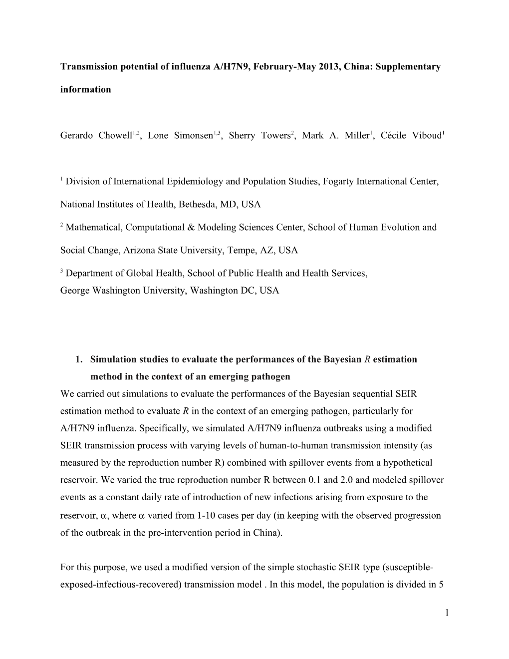 Transmission Potential of Influenza A/H7N9, February-May 2013, China: Supplementary Information