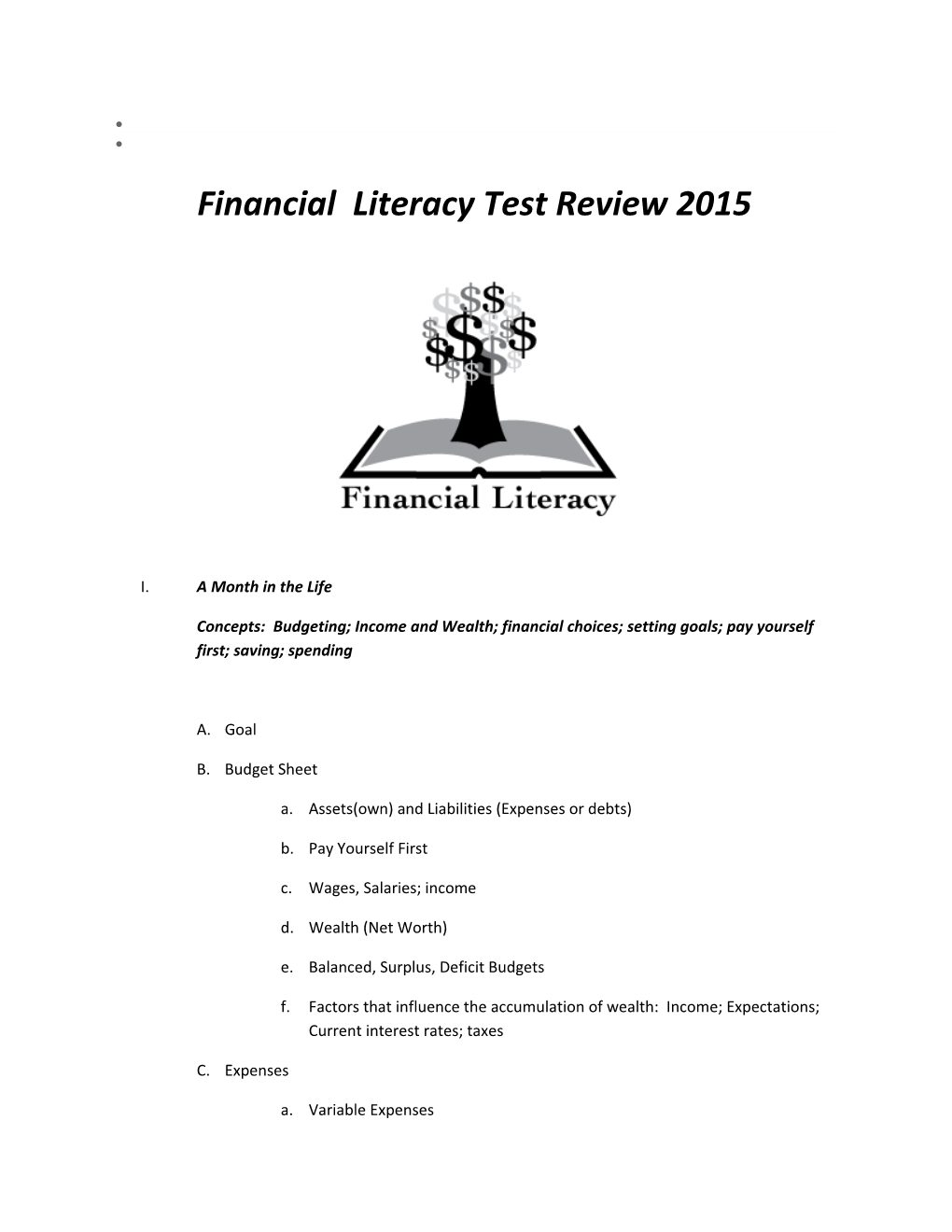 Financial Literacy Test Review 2015