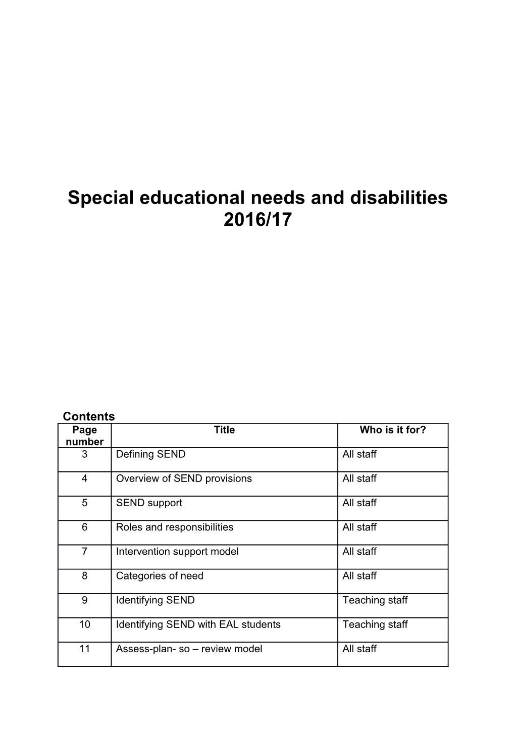 Special Educational Needs and Disabilities 2016/17