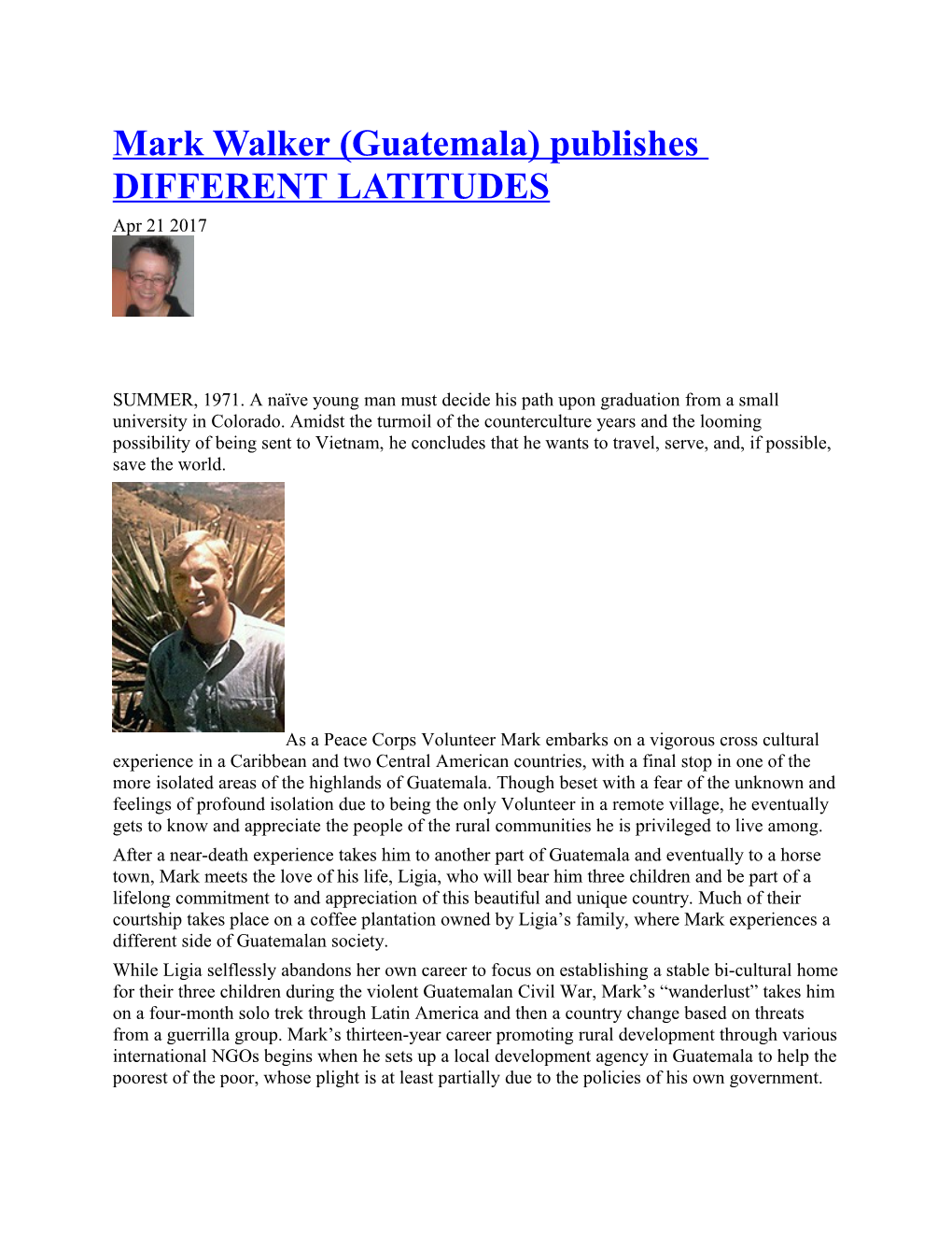 Mark Walker (Guatemala) Publishes DIFFERENT LATITUDES