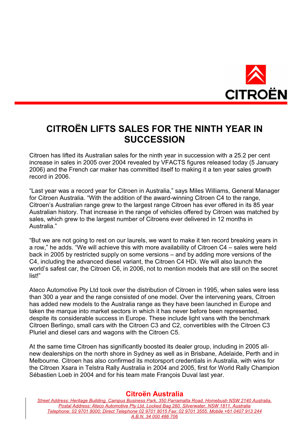 Citroënlifts Sales for the Ninth Year in Succession