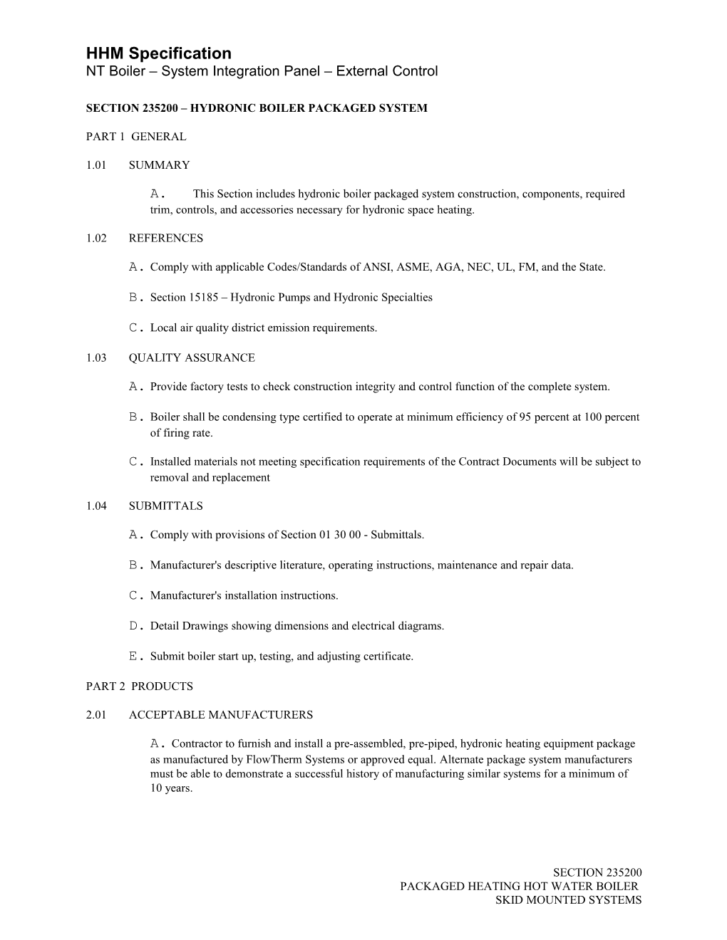 Section 15578 - Packaged High Pressure Steam Boilers Skid Mounted System