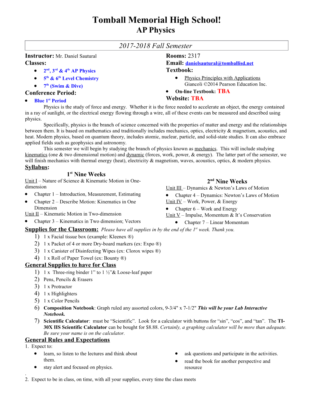 Physics: Spring 2004, First Nine Weeks