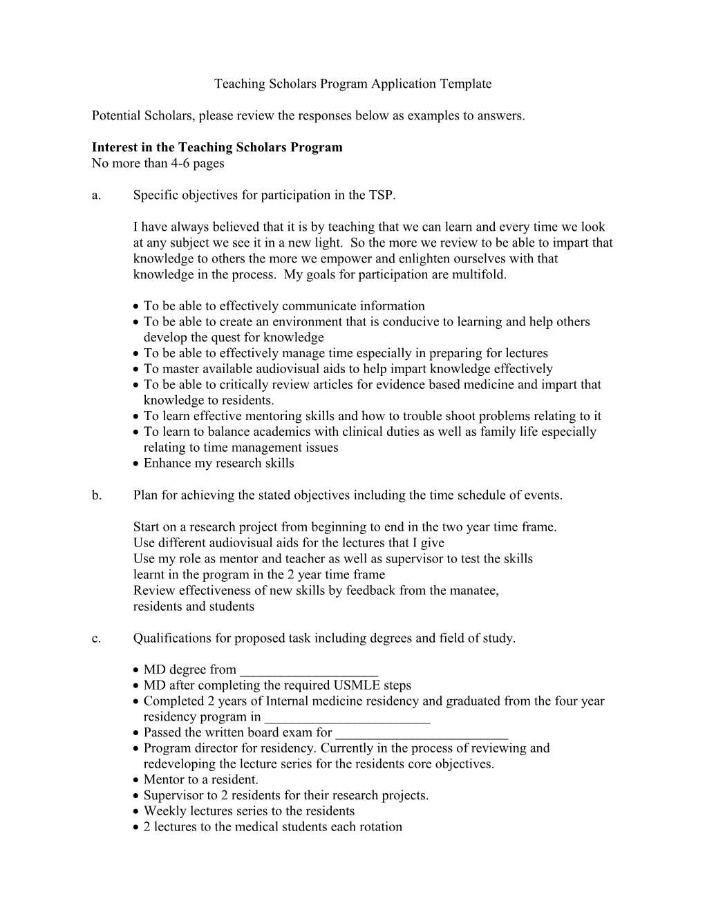 Teaching Scholars Program Application Template