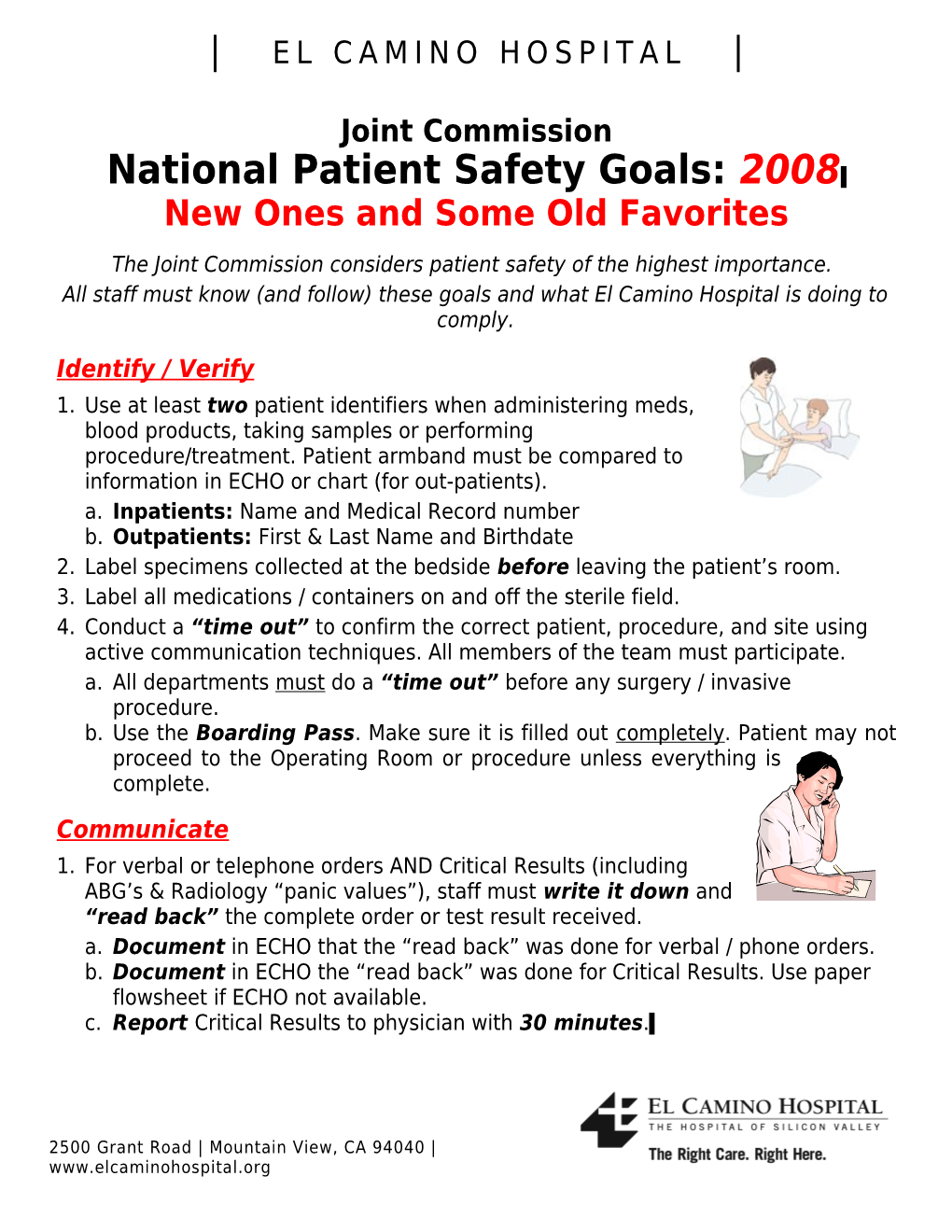 National Patient Safety Goals: 2008