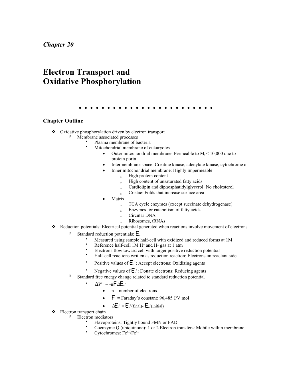Chapter 20 Electron Transport and Oxidative Phosphorylation