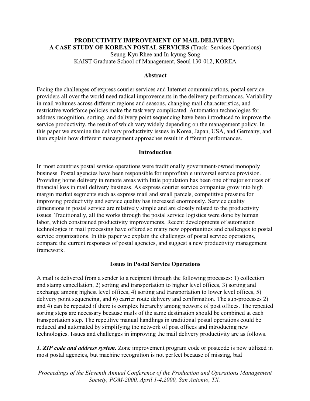 Format Requirements for POM-99 Electronic Proceedings