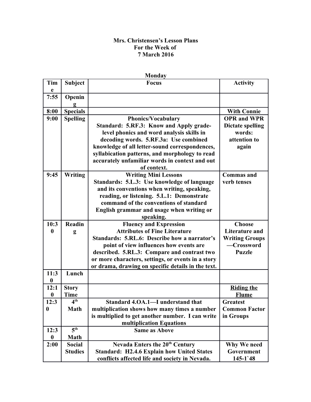 Mrs. Christensen S Lesson Plans