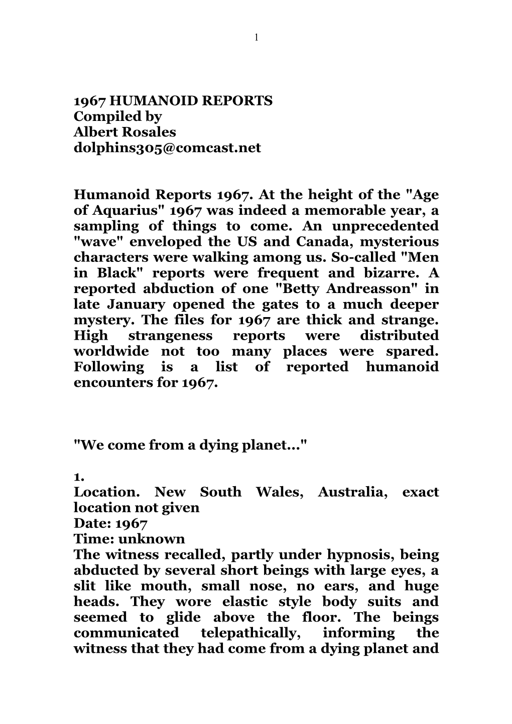 1967 Humanoid Reports