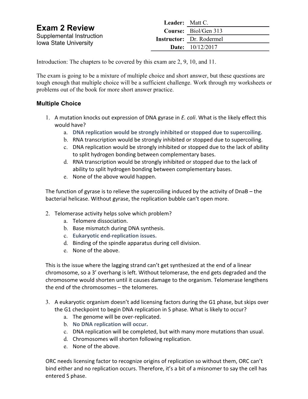 Introduction: the Chapters to Be Covered by This Exam Are 2,9, 10, and 11