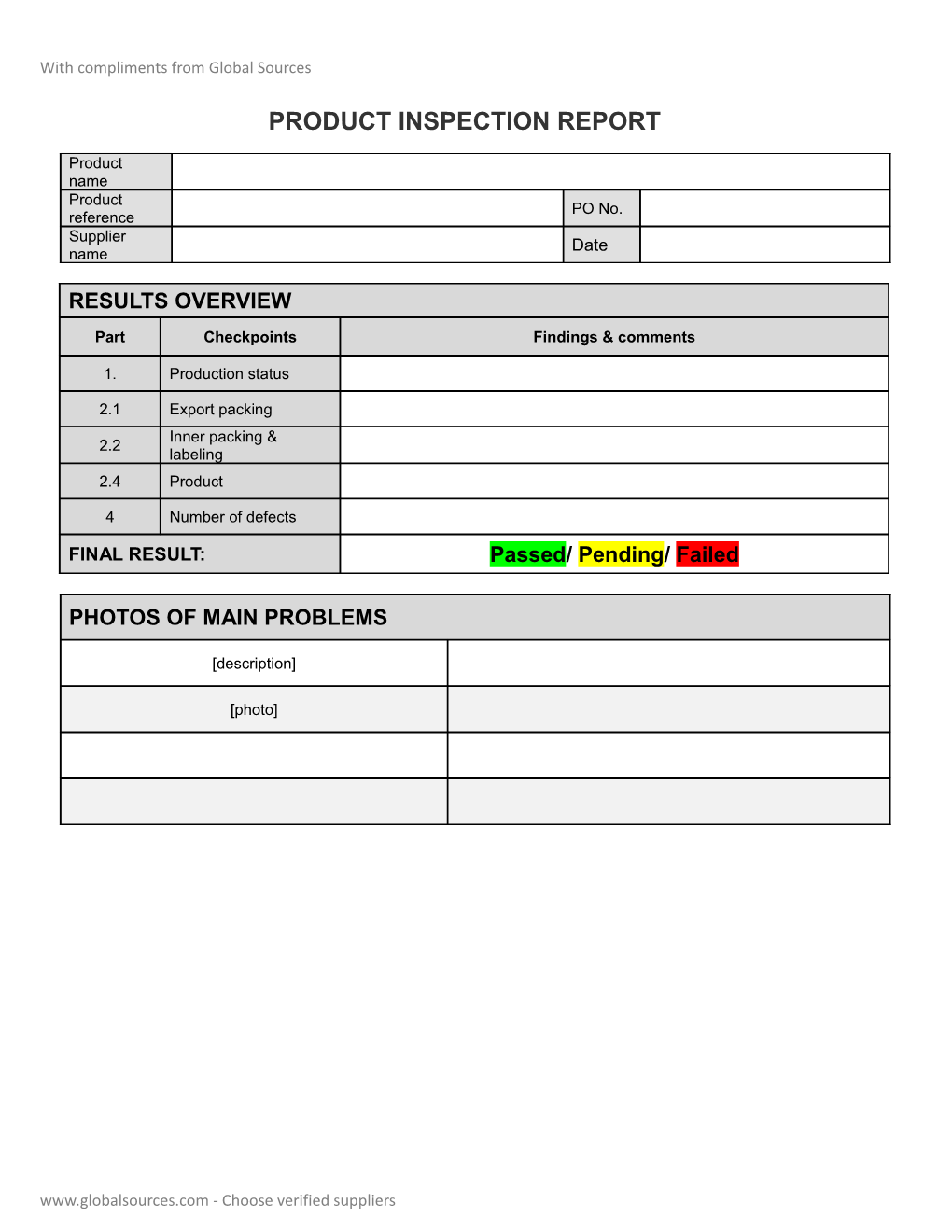 Product Inspection Report