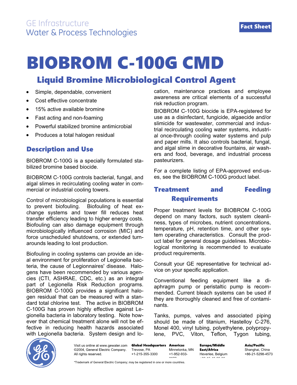 BIOBROM C-100G Cmdliquid Bromine Microbiological Control Agent