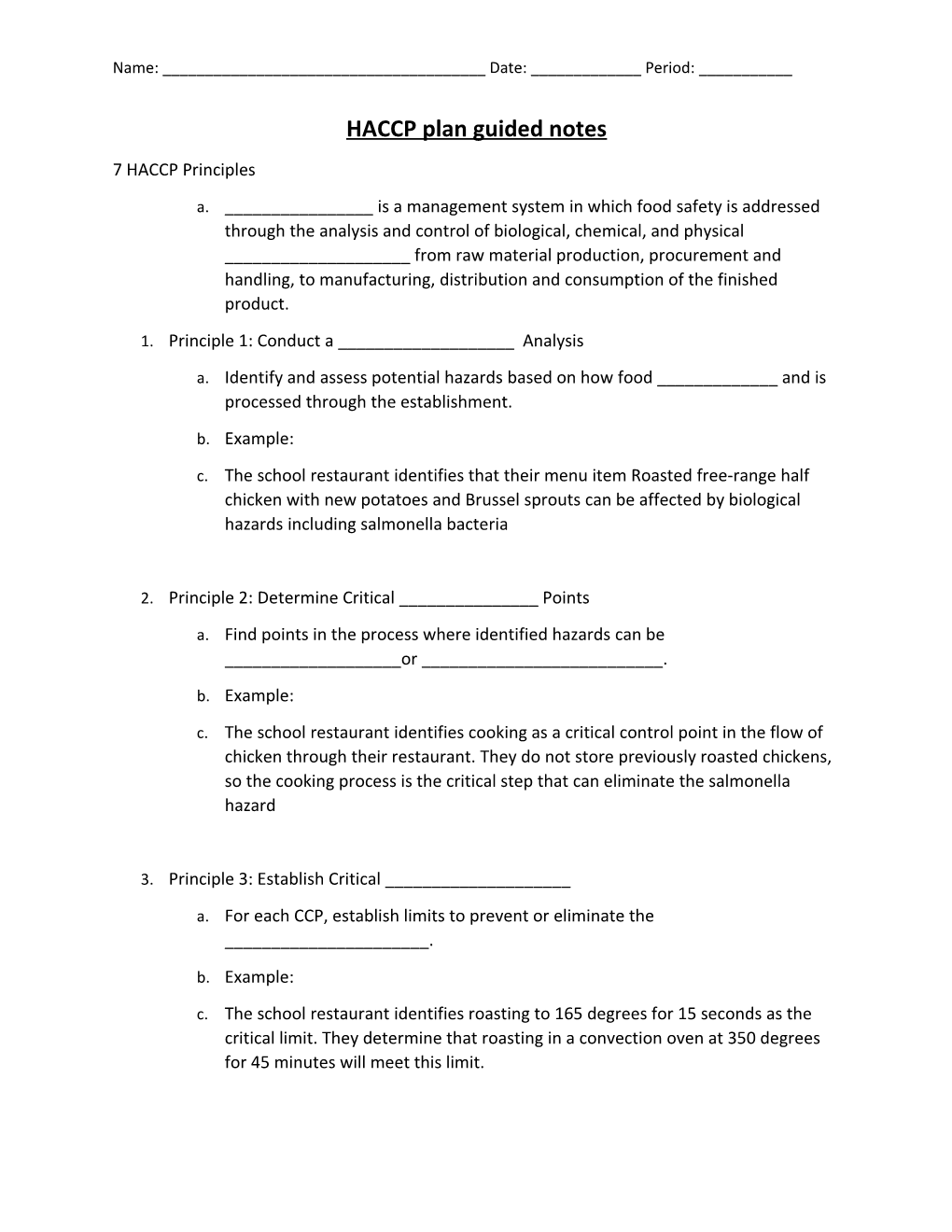 HACCP Plan Guided Notes