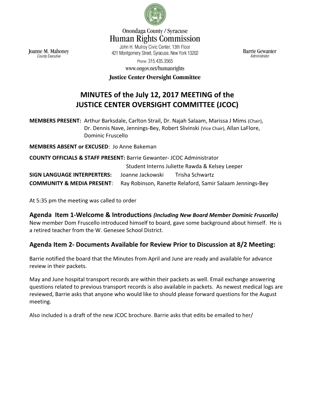 Justice Center Oversight Committee (Jcoc)